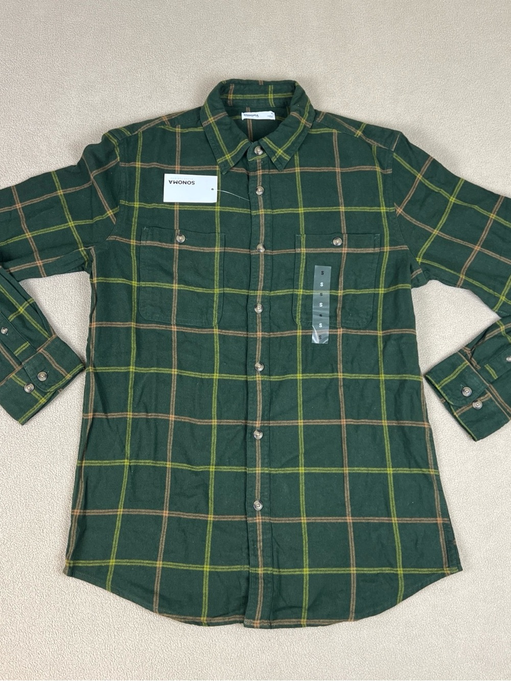 Sonoma The Supersoft Flannel Shirt. 100% Cotton, Plaid. Blue. Men's Sz Small